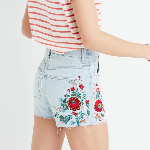 Madewell Pants - Madewell | Floral Embroidered Cutoff Jean Shorts